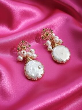 Freshwater Pearl Drop Earrings -Women Jewelry